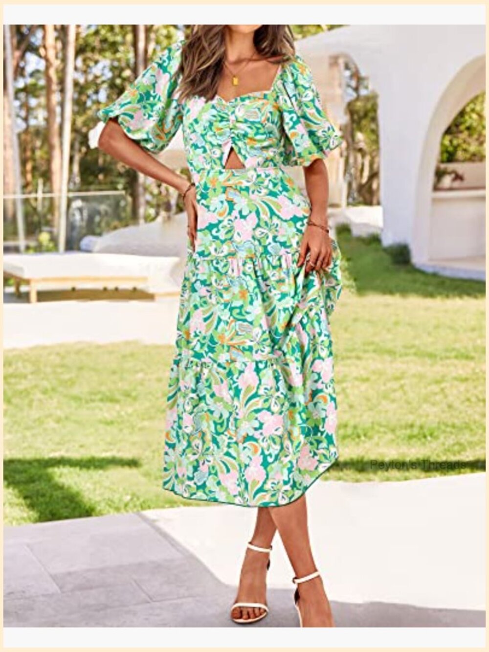 Summer Boho Floral Maxi Dress Square Neck Puff Sleeve Smocked - Picture 2 of 7